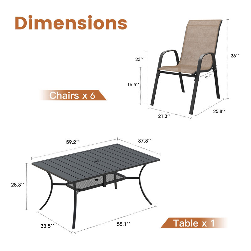 Ensemble de salle à manger rectangulaire pour 6 personnes avec chaises empilables, Brun