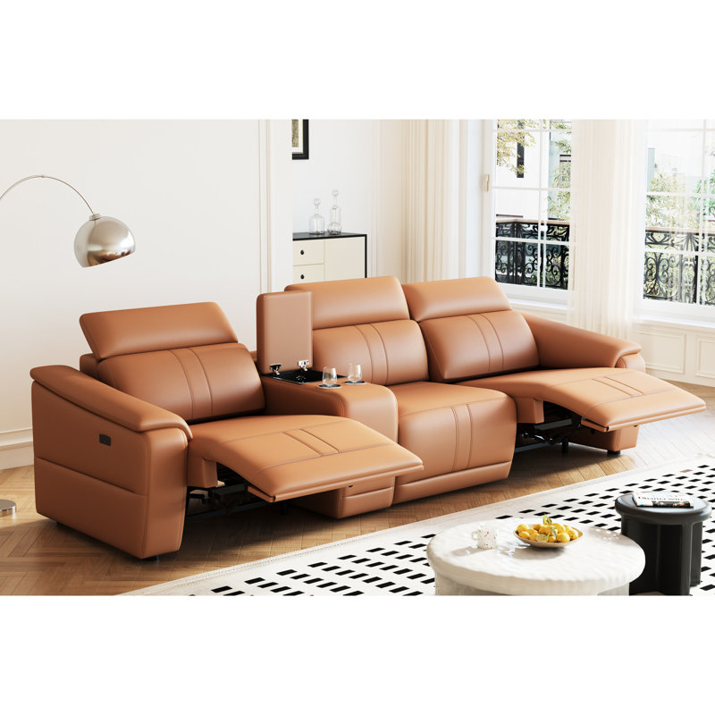 Upholstered 36.42 " Leather Power Reclining Loveseat