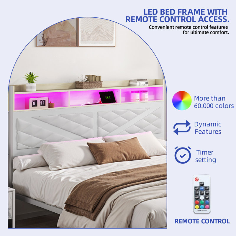 Diamond Rustic Upholstered Platform Bed, White, King