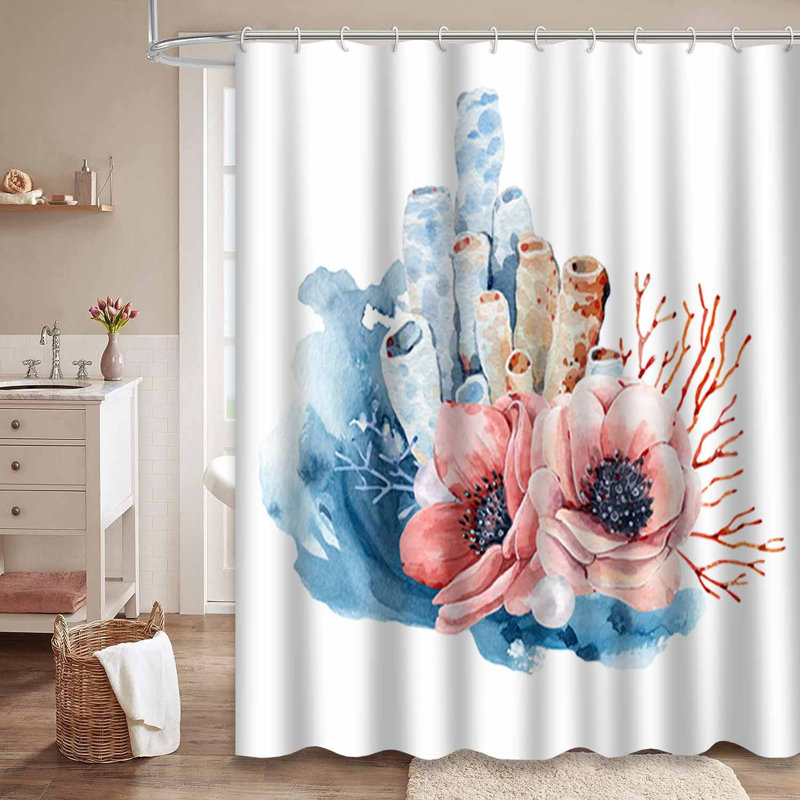 Aquarelle, anémone nautique, toile de fond, bouquet de fleurs de plage bleu vif avec 12 crochets, L 72 po x l 84 po