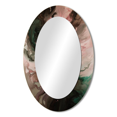 Pink Green Inner Worlds Of Marble II - Modern Oval Wall Mirror