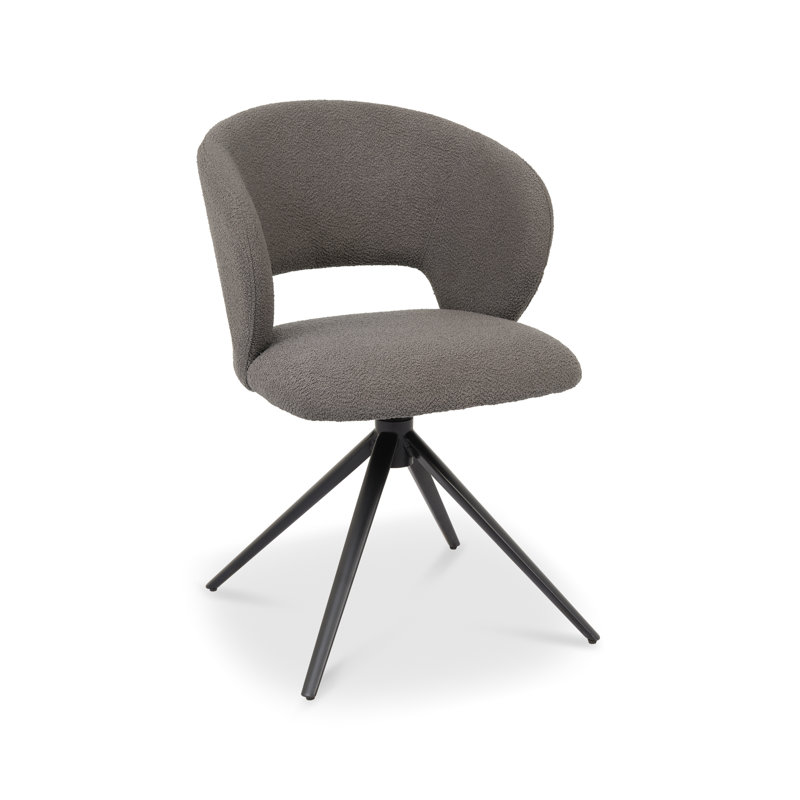 STELLA 360° RETURN SWIVEL CHAIR - BOUCLE FABRIC - BLACK SAND POWDER COATED LEGS (SINGLE), Grey