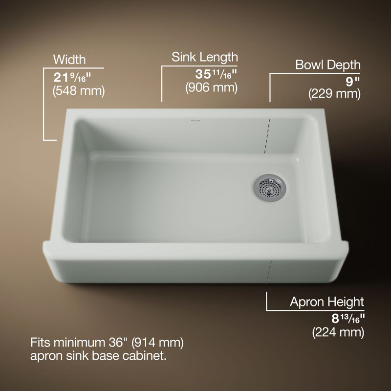 Whitehaven Self-Trimming 36" L x 22" W Farmhouse Kitchen Sink, Ice Grey