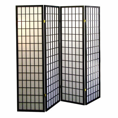Paravent de 70 pouces de hauteur à 4 panneaux, cloison de séparation de style japonais en bois noir | Idée cadeau