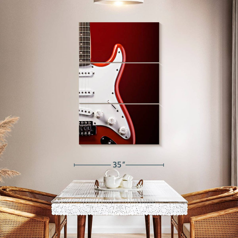 Abarca, guitare électrique moderne sur fond rouge, H 50 po x l 32 po