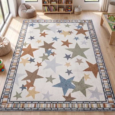 Tapis ivoire / bleu / orange lavable à la machine Bergvin Star Gazer