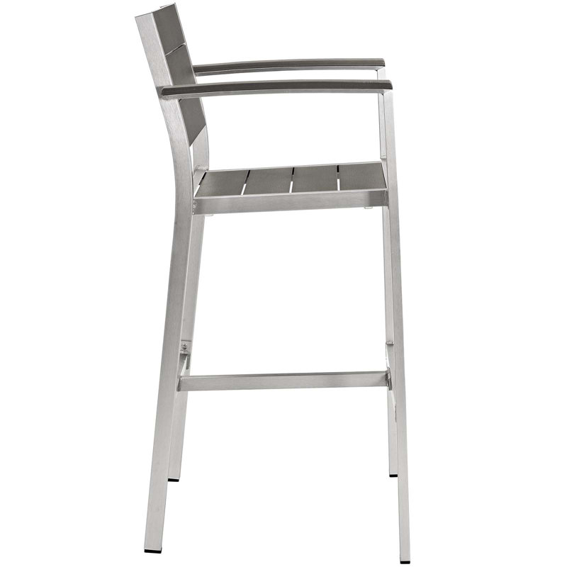 Shore Silver Gray Aluminum Outdoor Bar Stools with Wood Accents