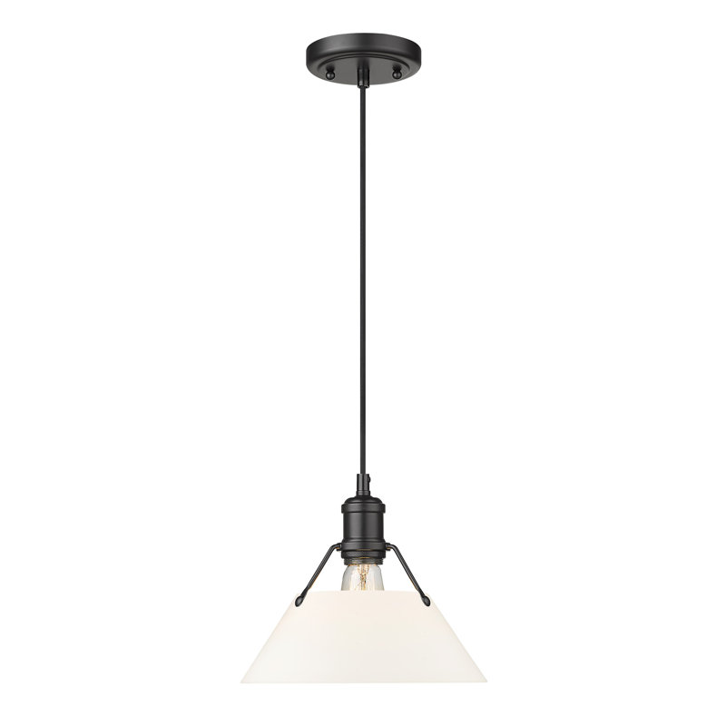Luminaire suspendu conique à 1 lumière Weatherford, Noir mat, H 130 po x l 10 po x P 10 po, Verre opale