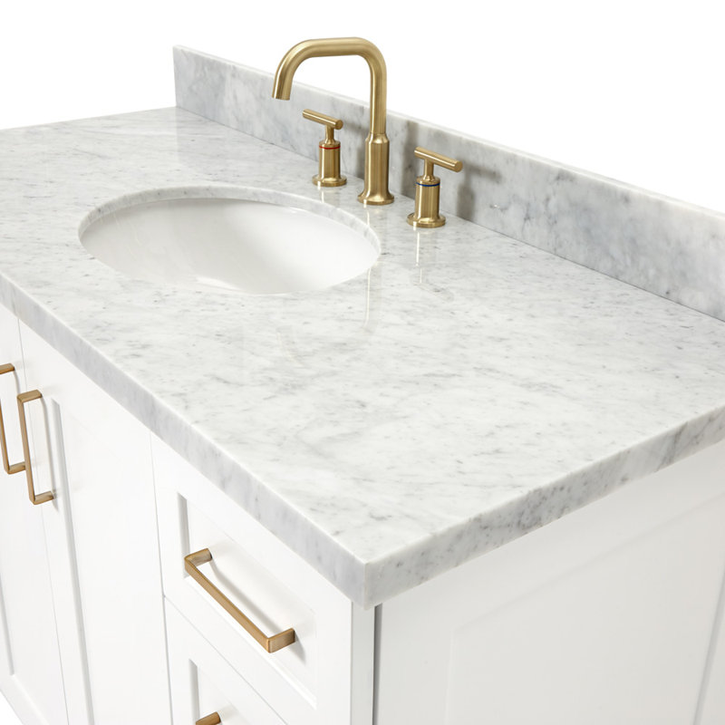Freitas 48'' Solid Wood Single Bathroom Vanity, Oval, White, Carrara Marble