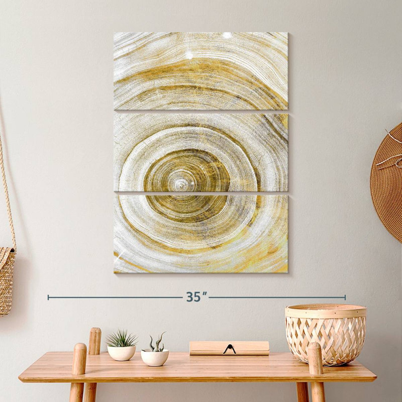 «Abstract Tree Rings», ensemble de 3 pièces géométriques abstraites sur toile, H 32 po x l 20 po x P 1,25 po