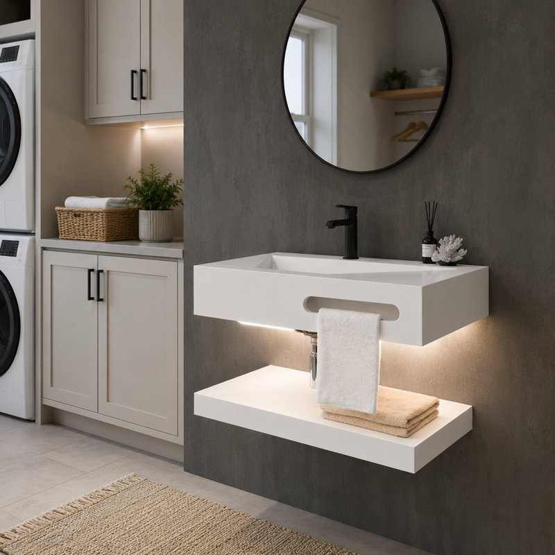 Lavabo de salle de bain flottant mural Modern, 32"