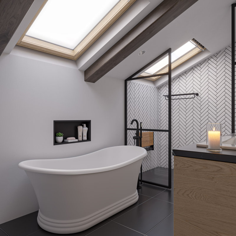 63.4'' White Freestanding Resin Soaking Bathtub