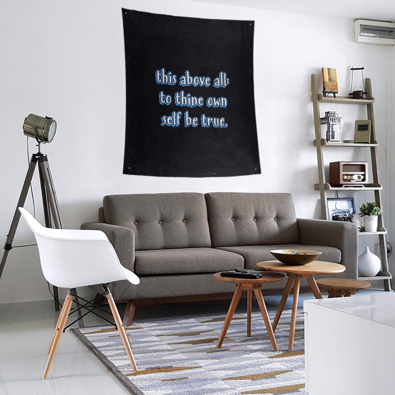 Tapisserie tableau noir en polyester, citation shakespeare, H 27,5 po x l 37,5 po, Bleu