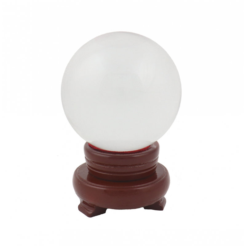 Sphère de cristal avec support rotatif en bois, Blanc