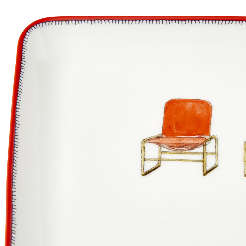Spode Kit Kemp Doodles Sandwich Serving Platter - Red Border
