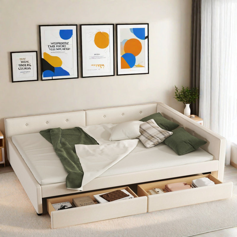 Upholstered Platform Bed With Usb Ports And 2 Drawers, Queen