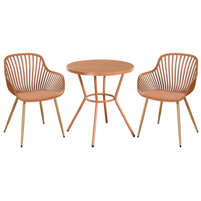 3-Piece Bistro Garden Set with Round Metal Table & Armchairs