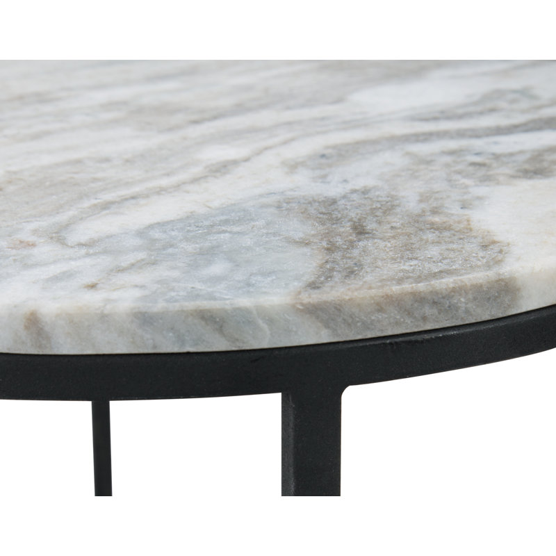 White and Black Round Metal and Stone Accent Table Set