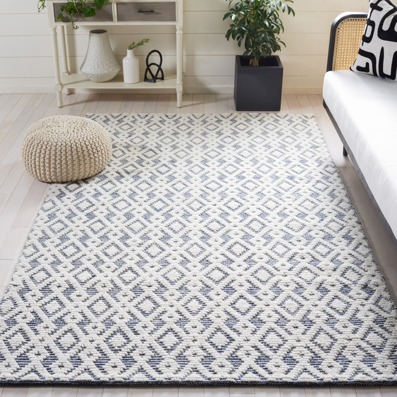Tapis ivoire / bleu marine tissé à la main Burhardt, Rectangle 9 pi x 12 pi