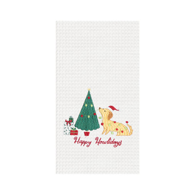 Serviette de cuisine Christmas "Happy Howlidays" avec arbre de Noël