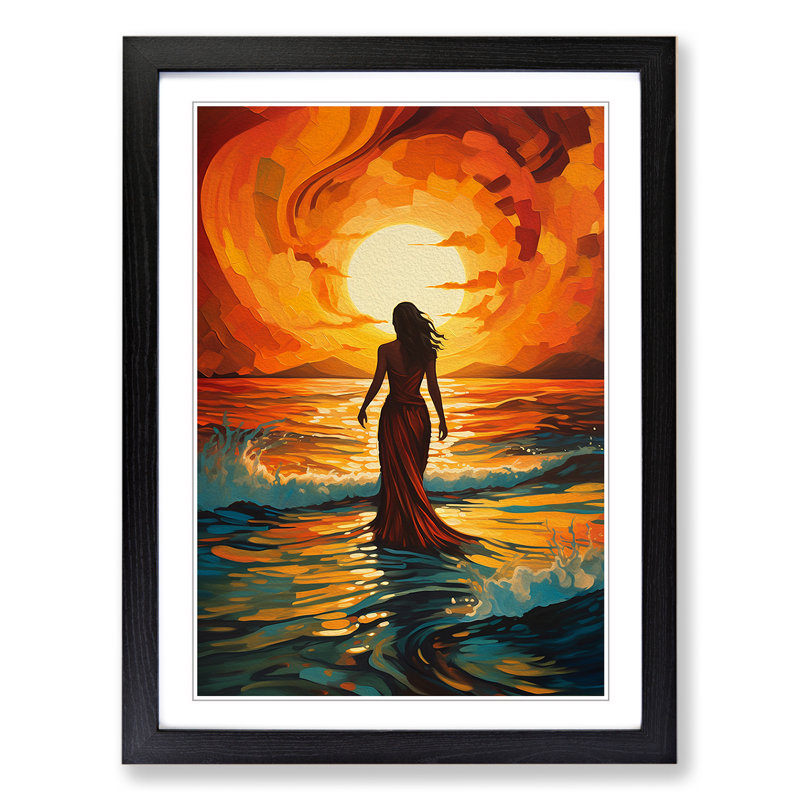 Art Deco Sunset Action Painting Framed Print, Black Framed, 64cm H x 46cm W