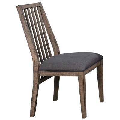 2Pc Wooden Side Chairs - Distressed Finish Grey Padded Fabric Chair For Dining Of 2 Brown Seating