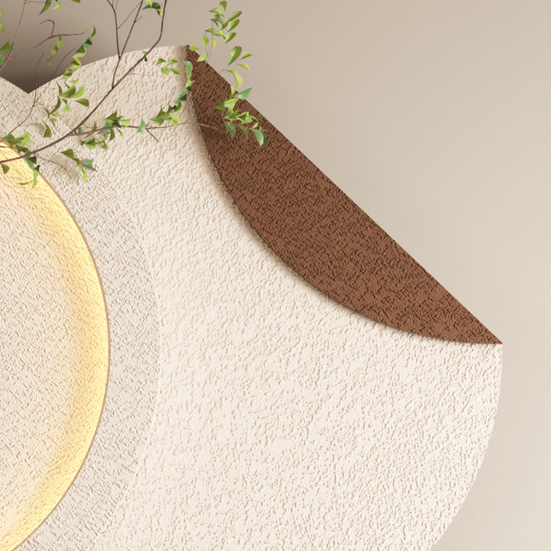 Remote-Controlled 3-Color LED Sandstone Wall Art - 3D Double-Disc Sculpture With Simulated Greenery, Glass Vase & Rabbit Statue | Perfect For Living Room, Bedroom & Hallway