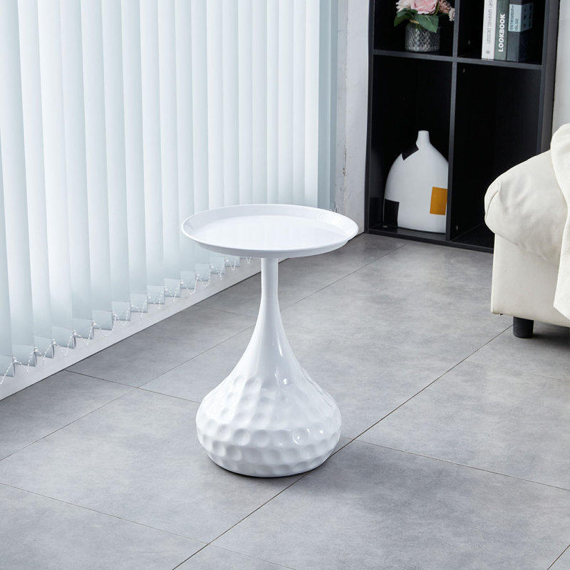Table d'appoint compacte en métal blanc avec plateau thermolaqué, table de chevet légère pour le salon et le bureau