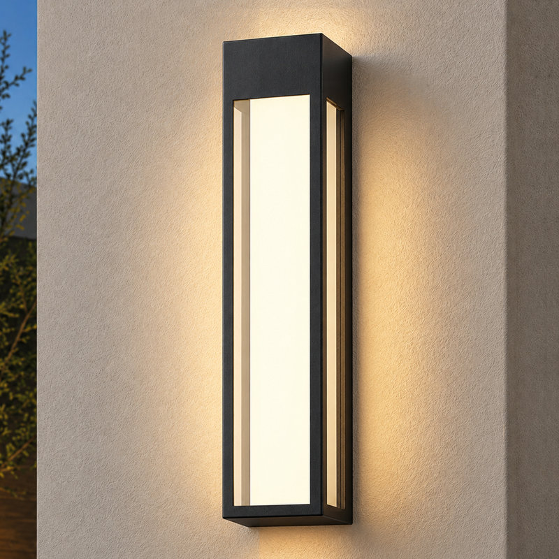 1 applique murale d'extérieur en fer carré noir / carré 24 po, Noir mat, H 24 po x l 5,5 po x P 4 po