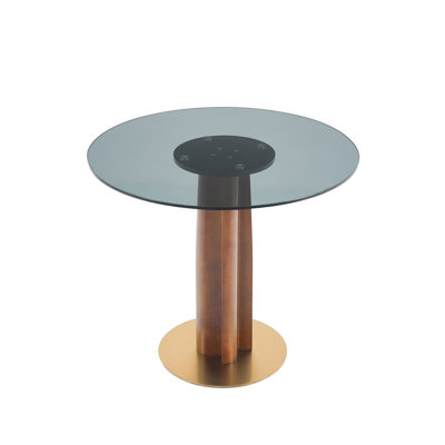 Folkestone Modern Round Glass Conference Table With Solid Wood Base