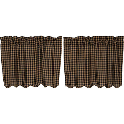Zenaide Cotton Checkered Scalloped Cafe Curtain