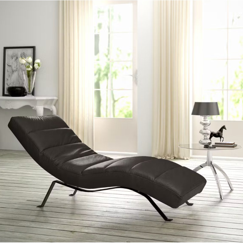 SALISBURY Chaise Lounge in Genuine Leather with Adjustable Backrest, Brown, Black