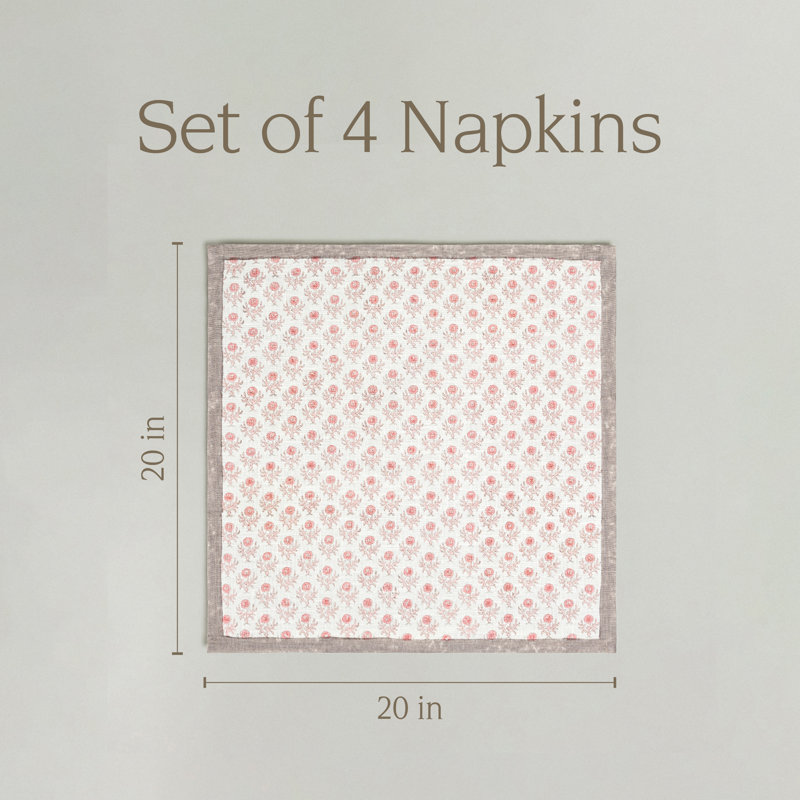 over&back Hand-Blocked Napkins, Set of 4, Pink Bloom