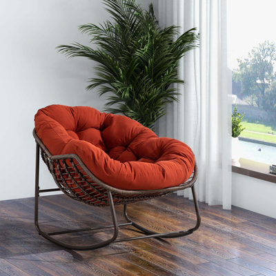 Chaise berçante d'extérieur en rotin, fauteuil inclinable et berçant rembourré pour le porche, le salon, le patio et le jardin