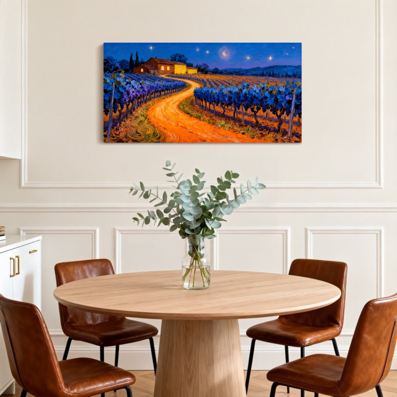 Paysage et nature, nuit étoilée, vignoble, sentier, maison, paysage, H 24 po x l 48 po