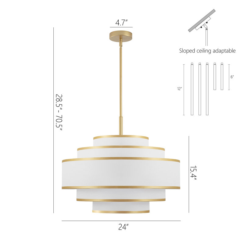 Aasim 24" 5-Light Dimmable Tiered Drum Chandelier, Gold