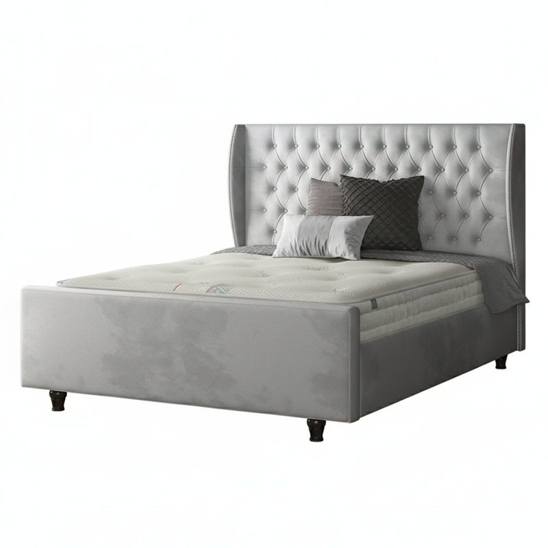 Bartelt Upholstered Bed, Double (4'6), Silver