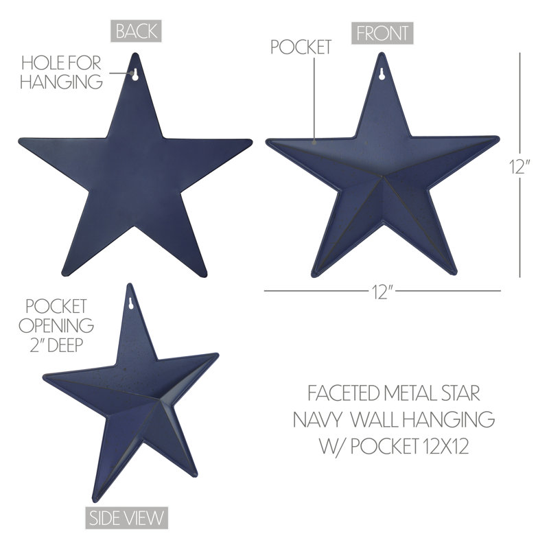 Navy Blue Metal Star Wall Hanging with Display Pocket
