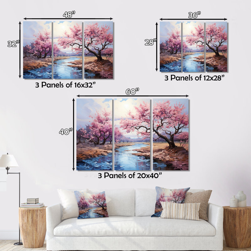 «Vangogh Blossoming Almond Trees I», reproduction sur toile 3 pièces, H 32 po x l 48 po x P 1 po