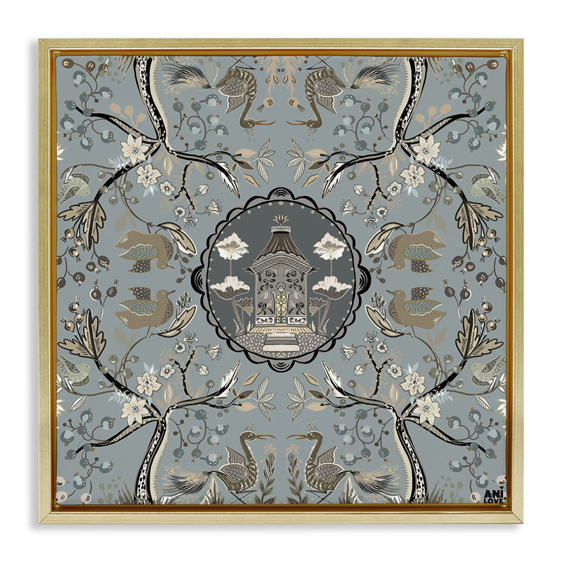Art mural asiatique sur toile flottant encadré asiatique par Ani Del Sol, Cadre flottant métallique doré, H 18 po x l 18 po