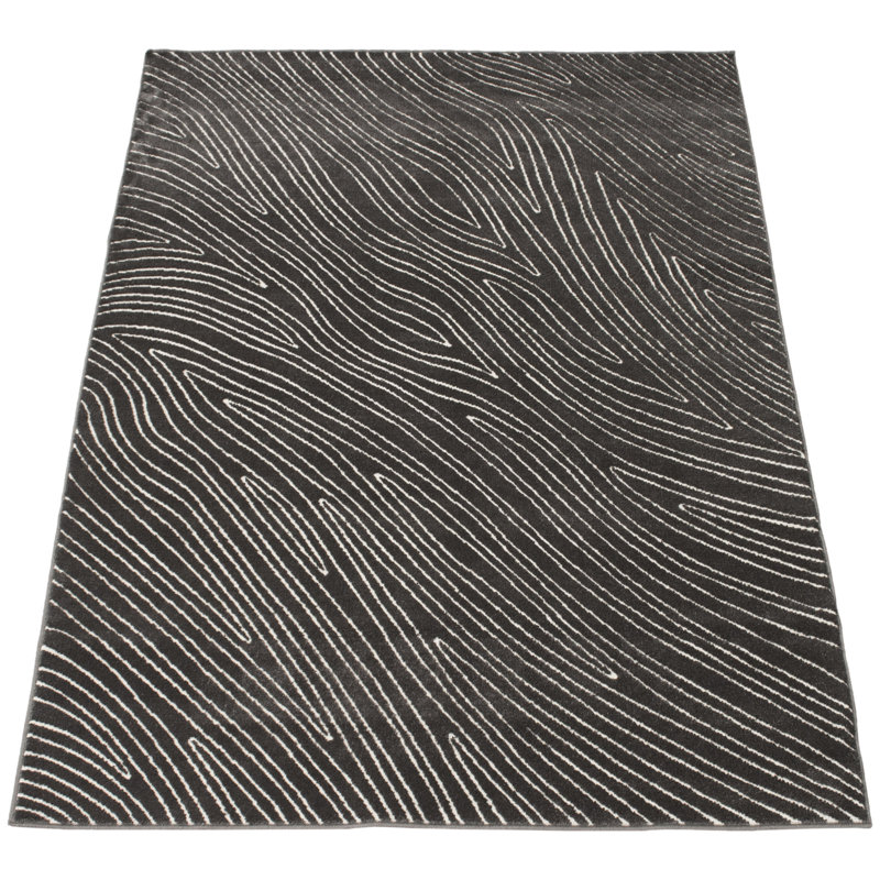 Ensemble de tapis abstrait noir / blanc, Rectangle 6 pi 7 po x 9 pi 6 po
