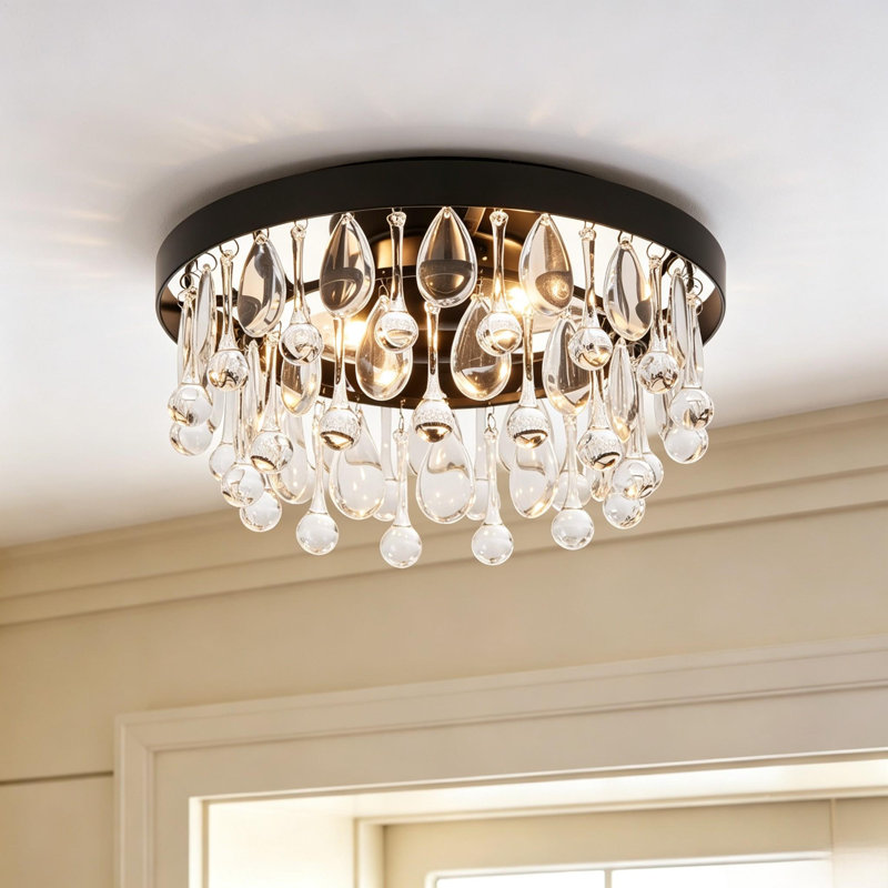  Marleigh 2 - Light Crystal Chandelier Flush Mount Ceiling Light Fixture for Bedroom, Matte Black