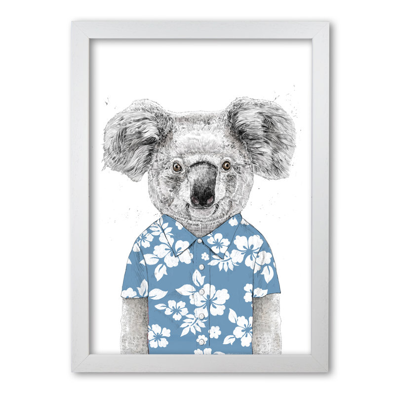 Summer Koala 1 Piece Wall Art, 42 cm H x 29.7 cm W x 5 cm D, White Grain