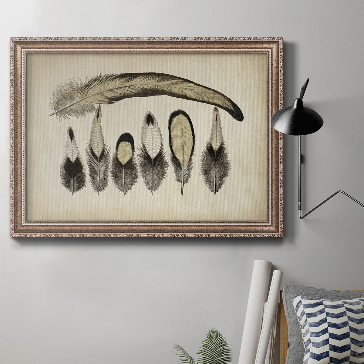 Trademark Fine Art 'Gold Feathers III on Grey' Canvas Art by Chris