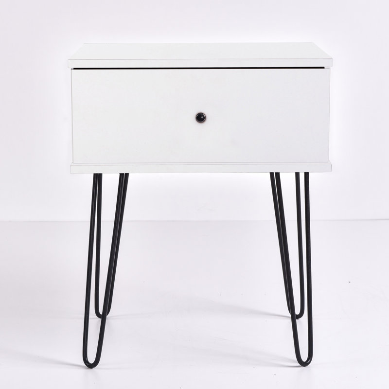 Muir 50.2cm W Iron + Manufactured Wood Bedside Table, White