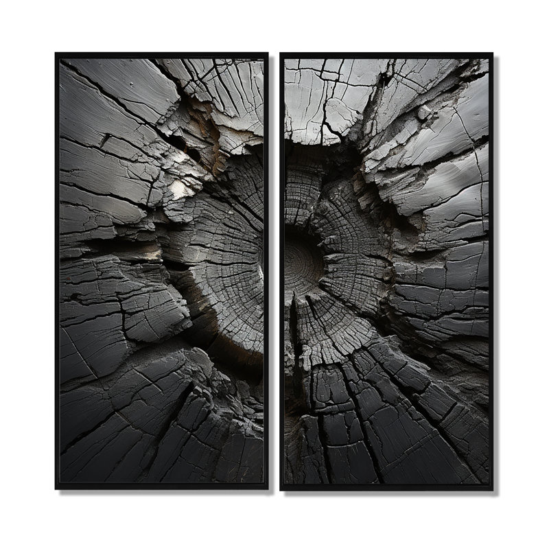 «Spiritual Grey Geode Stone Minimalisme II» - art mural noir, H 40 po x l 40 po, Impression encadrée flottante, Noir