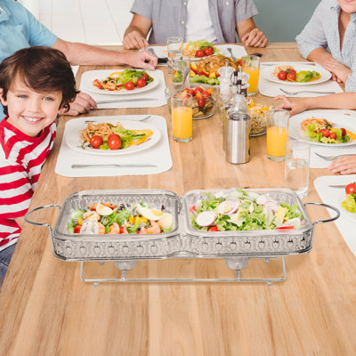 Assiette à frire double 3,27 pte en acier inoxydable et verre