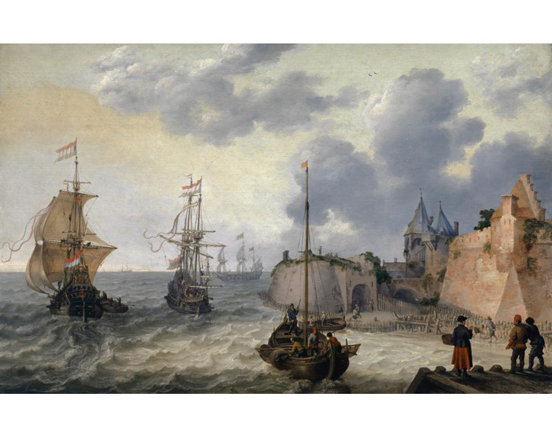 «Dutch Harbor with Sailing Ships» par Adam Willaerts - Art mural sur toile tendue avec châssis, H 24 po x l 17 po