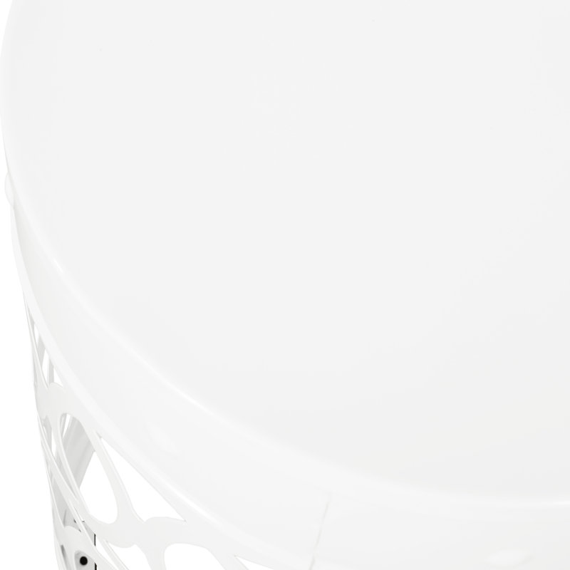 Outdoor Metal Side Table - Large, White, With Elegant Iron Cut Design Modern Table, Construction Frame, White