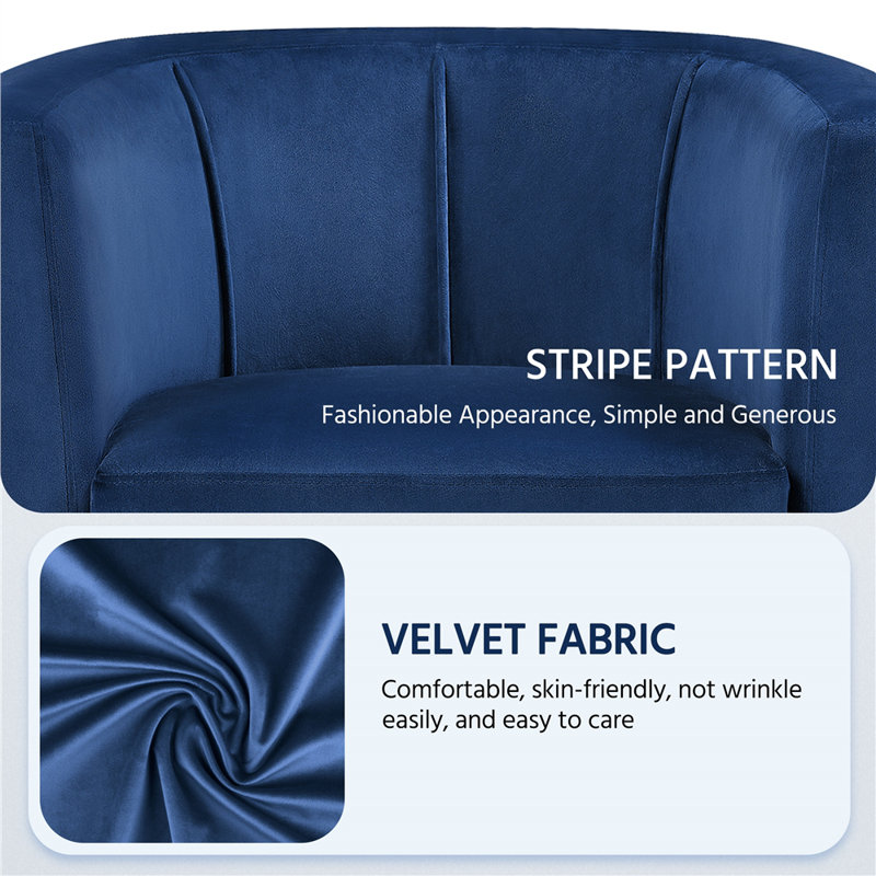 Barrel-Shaped Upholstered Velvet Chair, Blue Velvet